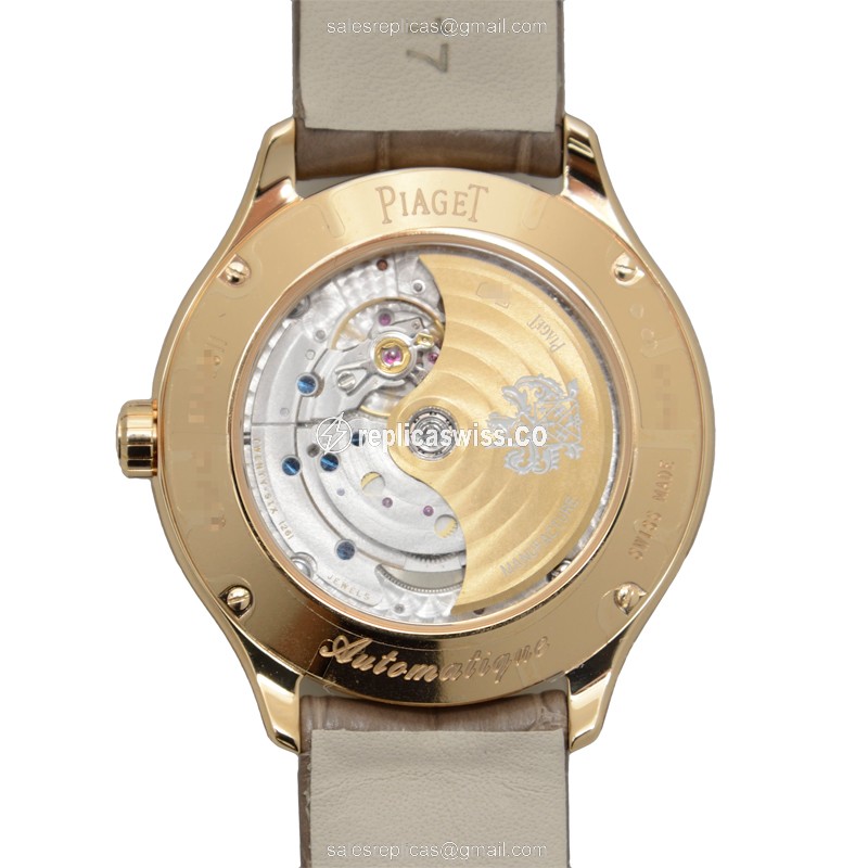 Piaget LIMELIGHT Replica - Automatic - 18kt Rose Gold Case - White Dial - Brown Alligator Strap - View 3