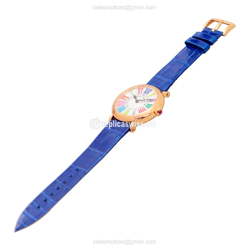 Franck Muller 8035 QZ COL DRM R 5N - Quartz - 18kt Rose Gold Case - White Dial - Blue Alligator Strap - Buckle Clasp - View 2