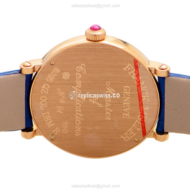 Franck Muller 8035 QZ COL DRM R 5N - Quartz - 18kt Rose Gold Case - White Dial - Blue Alligator Strap - Buckle Clasp - View 3