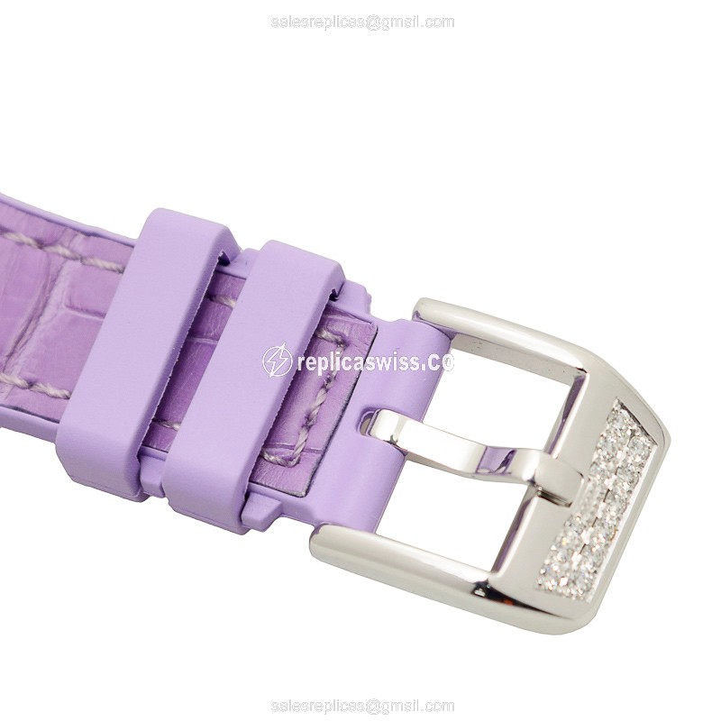 Franck Muller V35 QZ D Quartz - White Dial - Diamond Case - Leather Purple Strap - Buckle Clasp - View 4