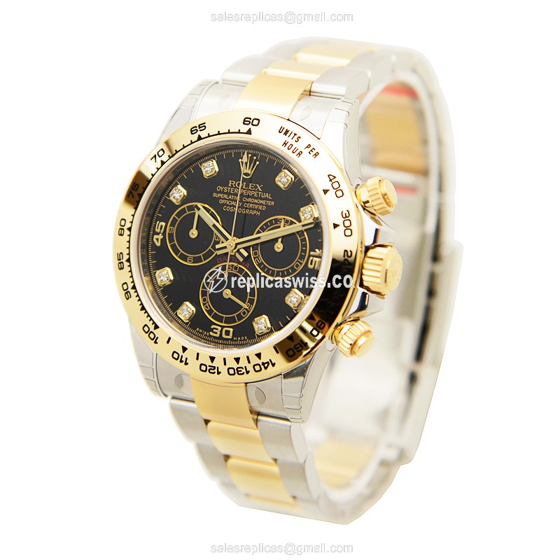 Rolex Daytona Replica - Automatic - 18kt Gold & Steel - Black Dial, Gold Clasp - View 3