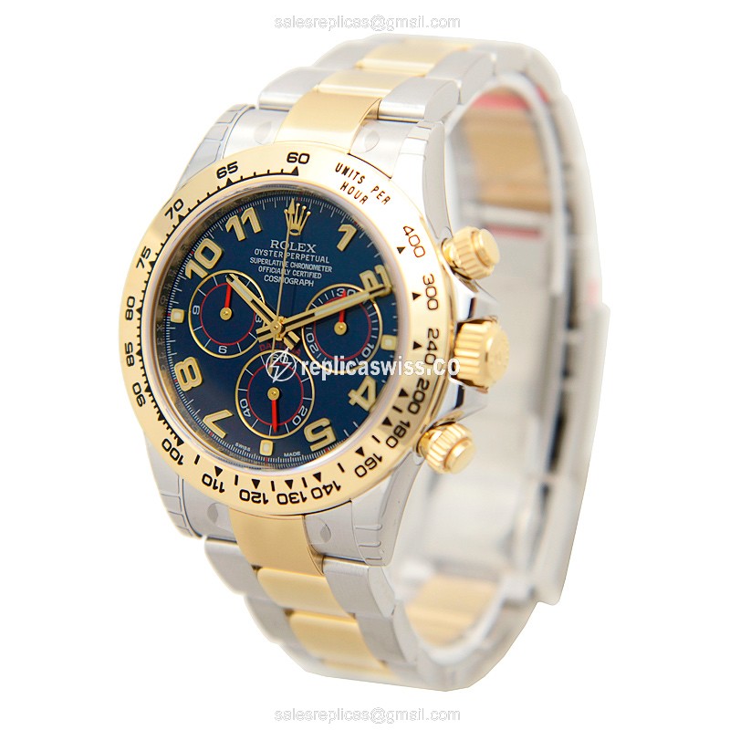 Rolex Daytona Replica - Automatic - 18kt Gold & Steel - Blue Dial, Clasp & Gold Strap - View 3