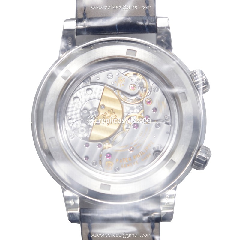 Patek Philippe 6104-12P-010 GRAND Complications - Automatic - 18kt White Gold - Ruby Dial - Blue Strap - View 3