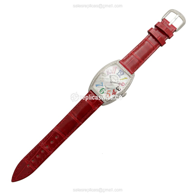 Franck Muller 2852 QZ COL DRM MOP D1R CD8 Curvex - Quartz - White Dial - Buckle Clasp - Red Alligator Strap - View 2