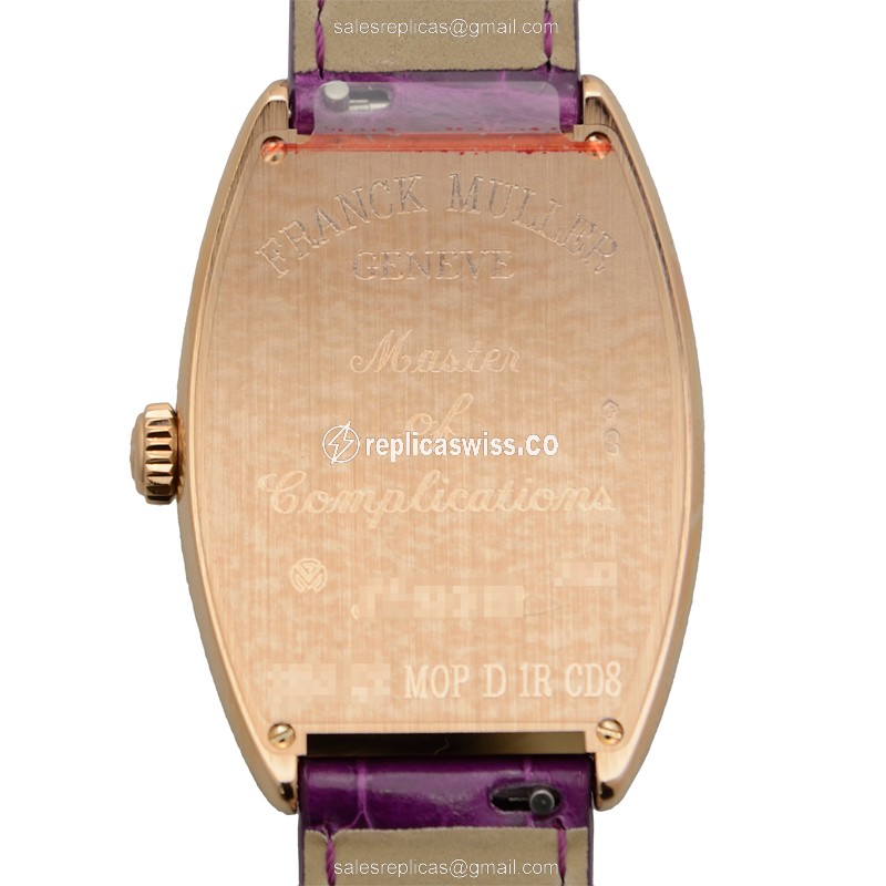 Franck Muller 2852 QZ MOP D 1R CD8 Quartz 18kt Rose Gold Diamonds White Dial Buckle Purple Alligator Strap - View 3