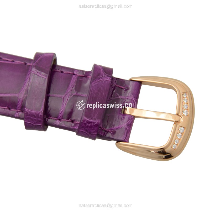Franck Muller 2852 QZ MOP D 1R CD8 Quartz 18kt Rose Gold Diamonds White Dial Buckle Purple Alligator Strap - View 4