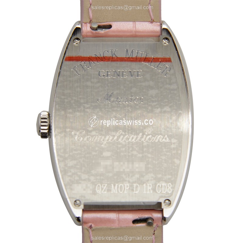 Franck Muller 2852 QZ MOP D 1R CD8 Curvex - Quartz - White Dial - Diamond Case - Pink Alligator Strap - View 3