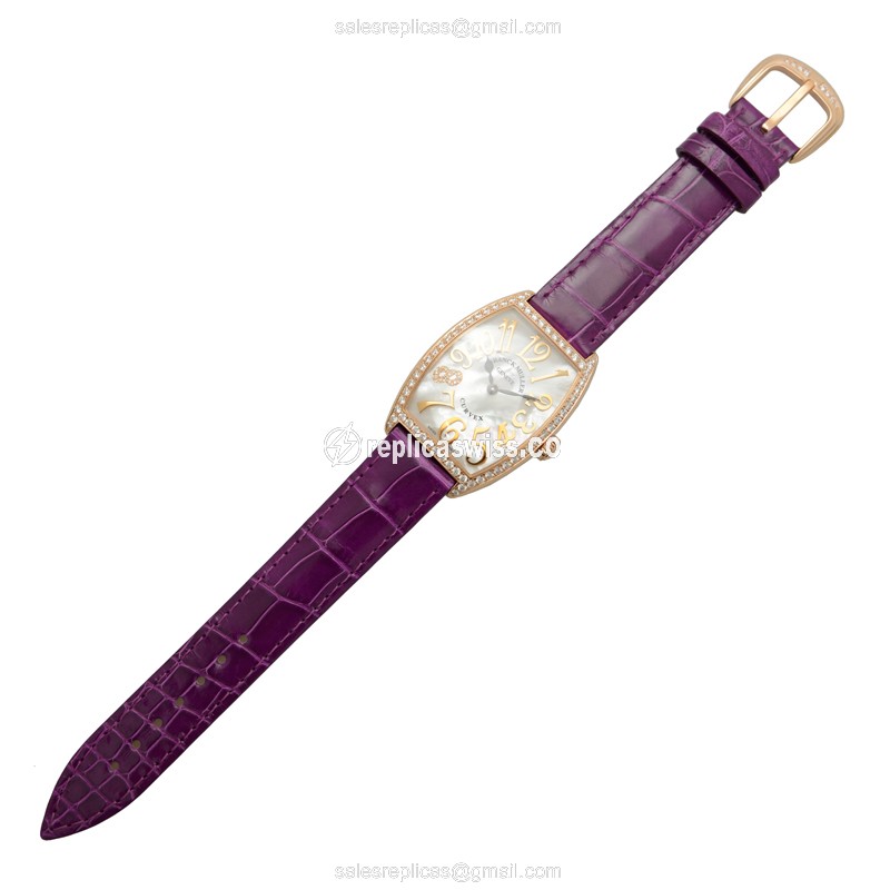 Franck Muller 2852 QZ REL MOP D 1R CD8 Replica - Quartz - Rose Gold Case - Diamonds - White Dial, Alligator Strap - View 2