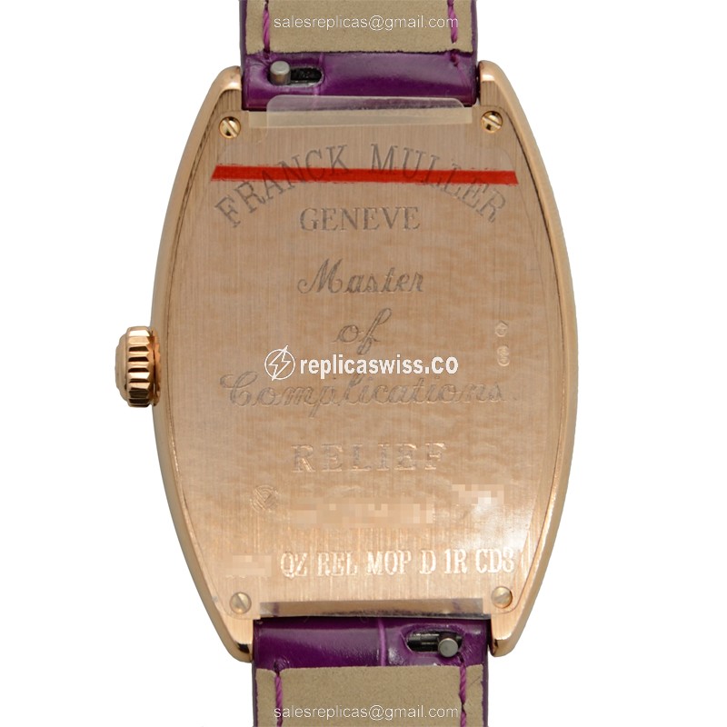 Franck Muller 2852 QZ REL MOP D 1R CD8 Replica - Quartz - Rose Gold Case - Diamonds - White Dial, Alligator Strap - View 3