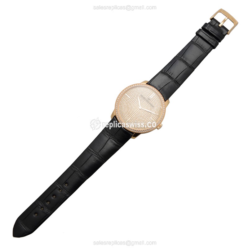 Girard Perregaux 1966 Replica - Automatic - 18kt Rose Gold - Diamond Case - Gold Dial - Black Alligator Strap - View 2
