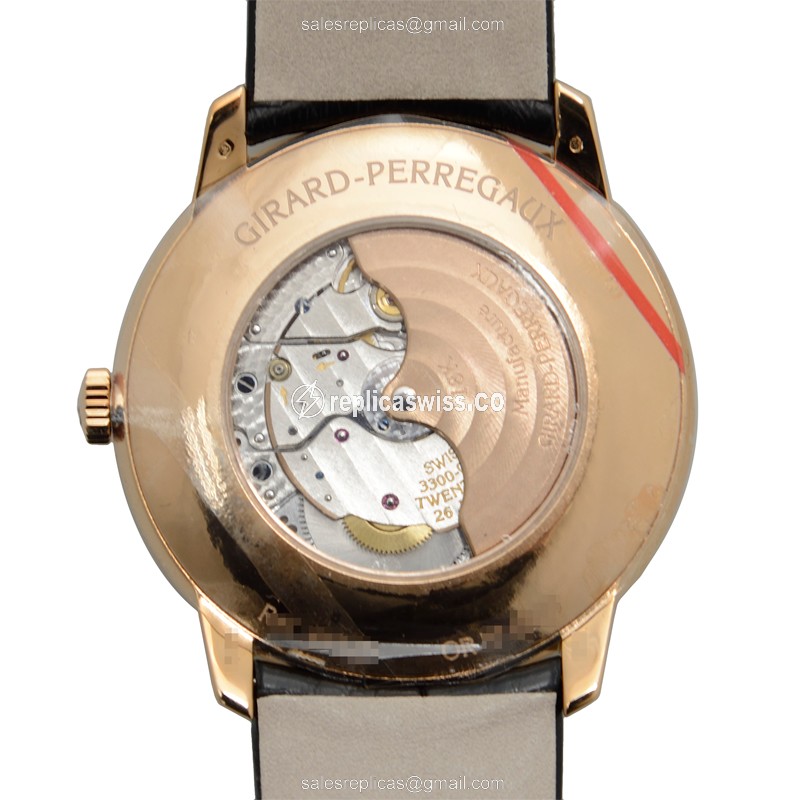 Girard Perregaux 1966 Replica - Automatic - 18kt Rose Gold - Diamond Case - Gold Dial - Black Alligator Strap - View 3