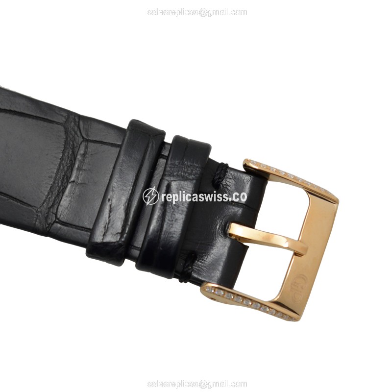 Girard Perregaux 1966 Replica - Automatic - 18kt Rose Gold - Diamond Case - Gold Dial - Black Alligator Strap - View 4