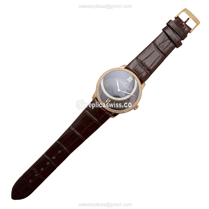 Girard Perregaux 1966 Replica - Automatic - 18kt Rose Gold - Diamonds - Brown Dial & Alligator Strap - View 2