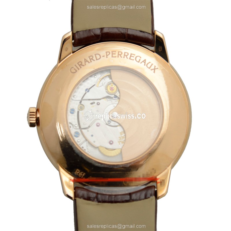 Girard Perregaux 1966 Replica - Automatic - 18kt Rose Gold - Diamonds - Brown Dial & Alligator Strap - View 3