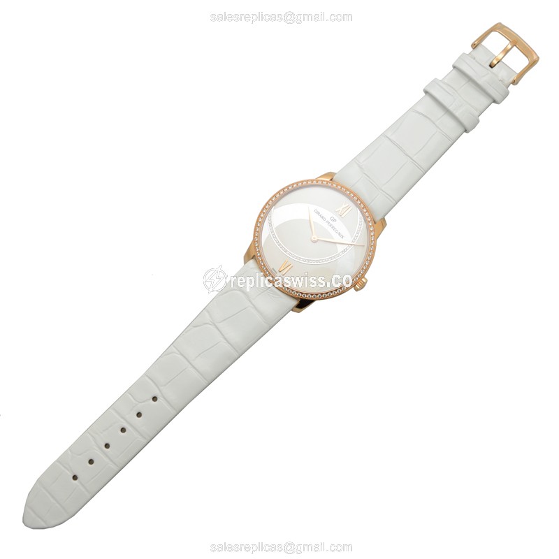Girard-Perregaux 1966 Replica - Automatic - 18kt Rose Gold - Diamonds - White Dial - Alligator White Buckle - View 2