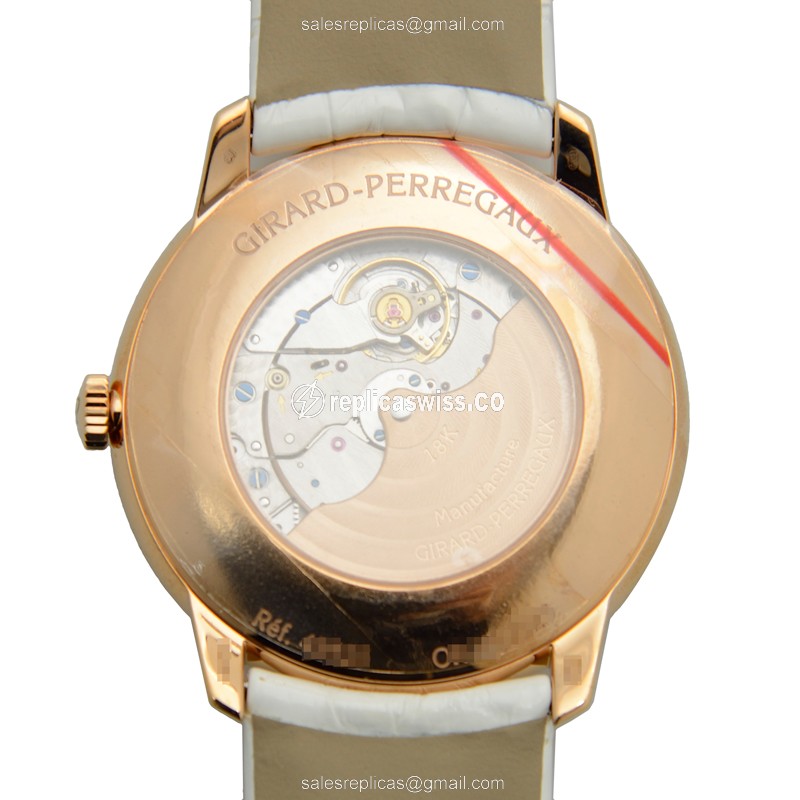 Girard-Perregaux 1966 Replica - Automatic - 18kt Rose Gold - Diamonds - White Dial - Alligator White Buckle - View 3