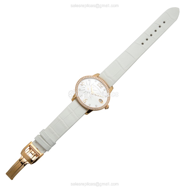 Girard Perregaux CATS EYE Replica - Auto - 18kt Rose Gold - Diamond White Dial - Alligator White Clasp - View 2