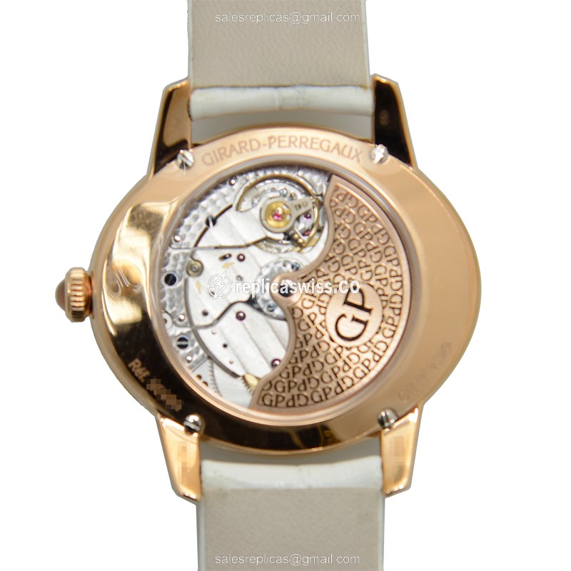 Girard Perregaux CATS EYE Replica - Auto - 18kt Rose Gold - Diamond White Dial - Alligator White Clasp - View 3