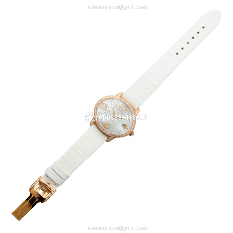 Girard Perregaux Cats Eye Replica - Automatic - 18kt Rose Gold - Diamonds - White Dial & Strap - View 2
