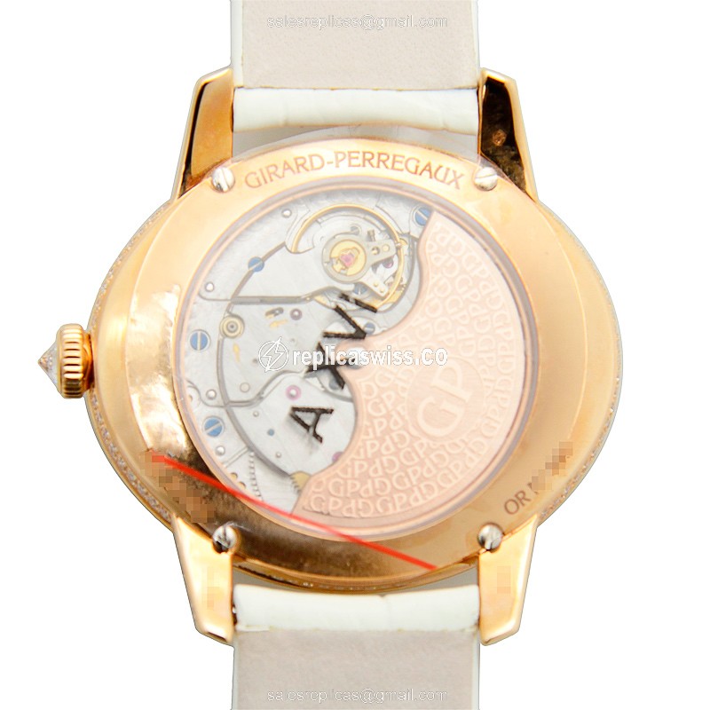 Girard Perregaux Cats Eye Replica - Automatic - 18kt Rose Gold - Diamonds - White Dial & Strap - View 3