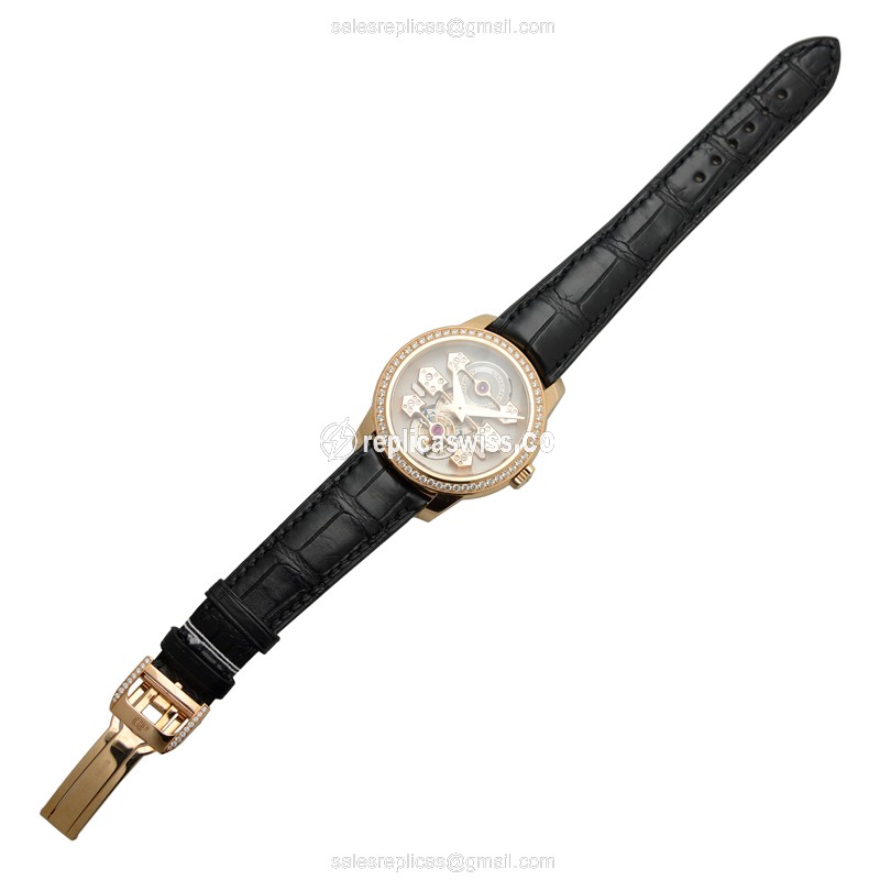 Girard Perregaux 99193D52A001BA6A Tourbillon - Auto - 18kt Rose Gold - Beige Dial - Diamond - Black Alligator Strap - View 2
