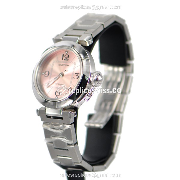 Cartier Pasha Replica - Automatic - Pink Dial - Steel Case - Silver Band - View 3