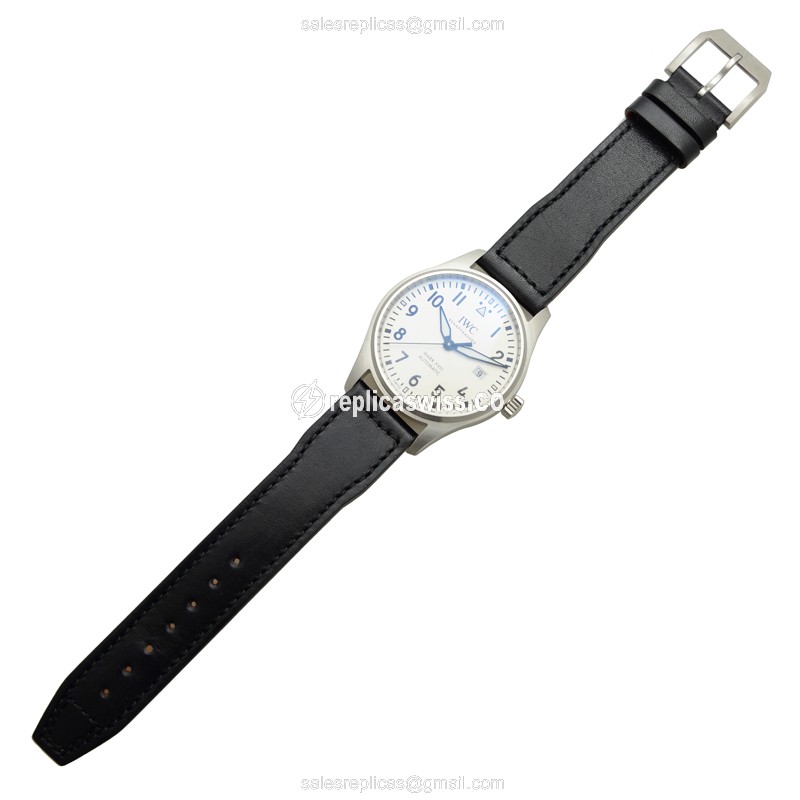 IWC PILOTS Replica - Automatic - Stainless Steel - White Dial - Black Cowhide - Buckle Clasp - View 2