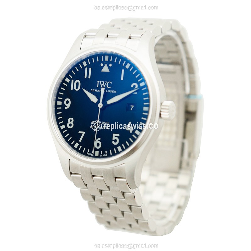 Automatic Replica Watch IWC PILOTS - Black Dial - Silver Steel Case & Strap - View 3