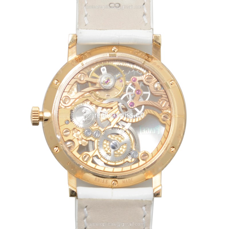 Piaget ALTIPLANO Replica - Manual Wind - 18kt Rose Gold - Diamond Skull Dial - White Alligator Buckle - View 3