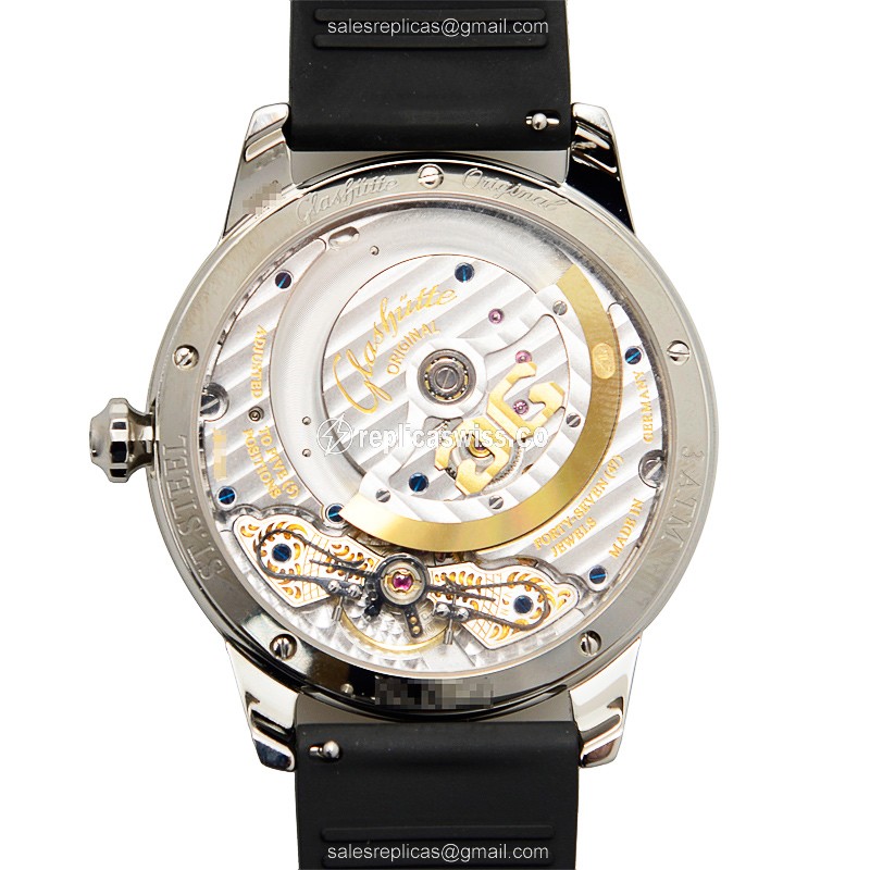 Glashutte PANO Automatic - Stainless Steel - Diamonds - Black Dial - Rubber Strap - Buckle Clasp - View 3