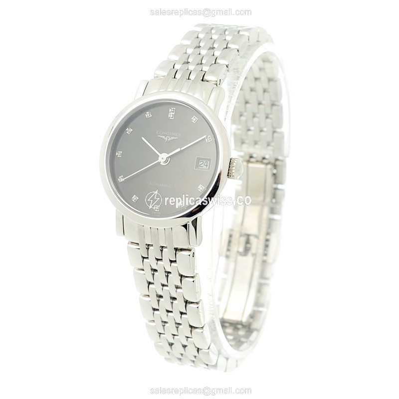 Longines L4.309.4.78.6 Replica - Automatic - Black Dial, Silver Steel Clasp - View 3