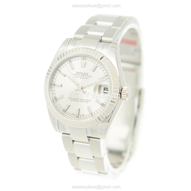 Rolex Lady Datejust Replica - Automatic - 18kt White Gold & Steel - Silver Dial - Steel Strap - View 3
