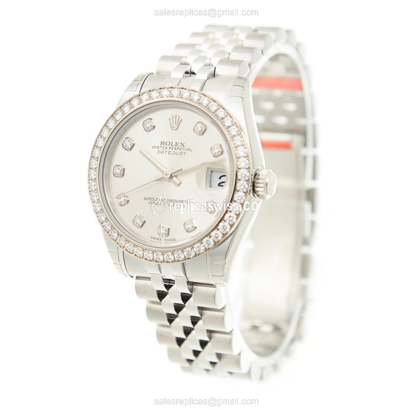 Rolex Datejust Replica - Automatic - 18kt White Gold - Steel Case on Silver - View 3