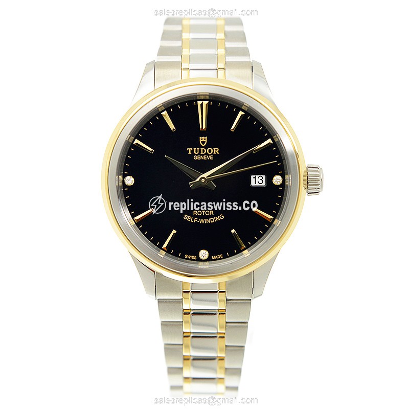 Tudor Watch Replica - Automatic Steel Black Dial Gold Strap - View 2