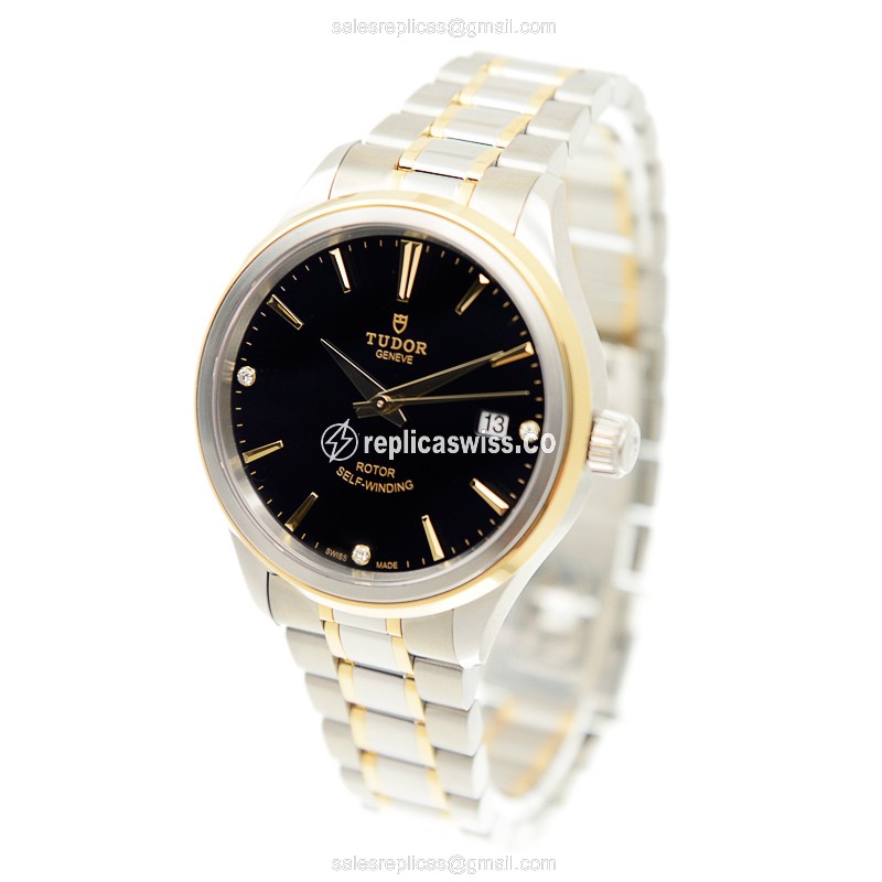 Tudor Watch Replica - Automatic Steel Black Dial Gold Strap - View 3