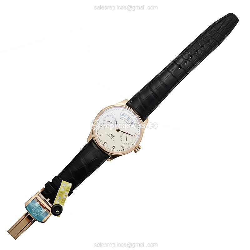 IWC Portuguese Replica - Automatic - 18kt Rose Gold - White Dial - Black Alligator Strap - View 2