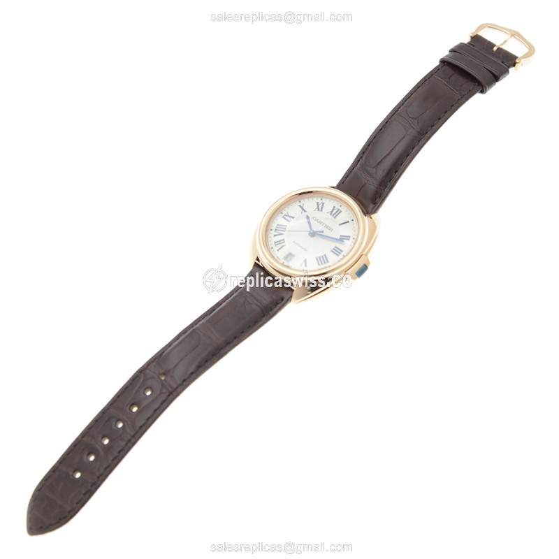 Cartier WGCL0013 CLe DE CARTIER - Automatic - 18kt Rose Gold - White Dial - Alligator Brown Strap - View 2
