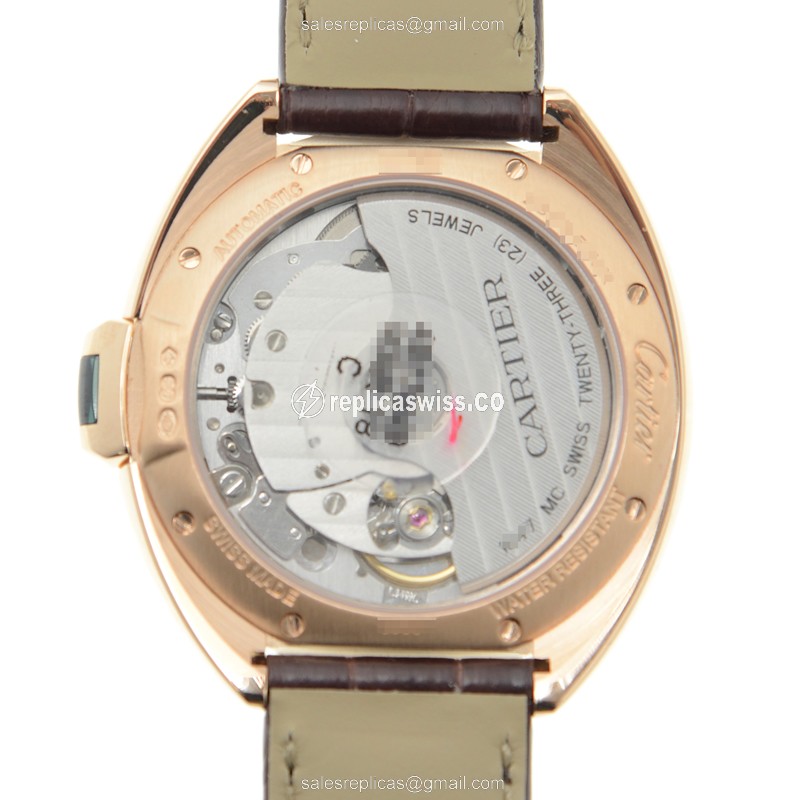 Cartier WGCL0013 CLe DE CARTIER - Automatic - 18kt Rose Gold - White Dial - Alligator Brown Strap - View 3