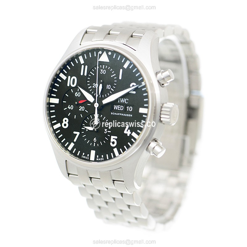 Rolex IW377710 Pilot Replica - Automatic - Black Dial - Silver Steel Case & Strap - View 3