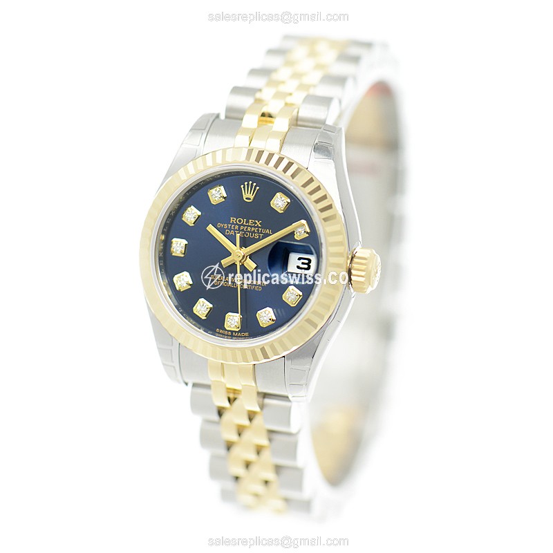 Rolex Lady Datejust Replica - Automatic - 18kt Gold & Steel Case - Blue Dial - View 3