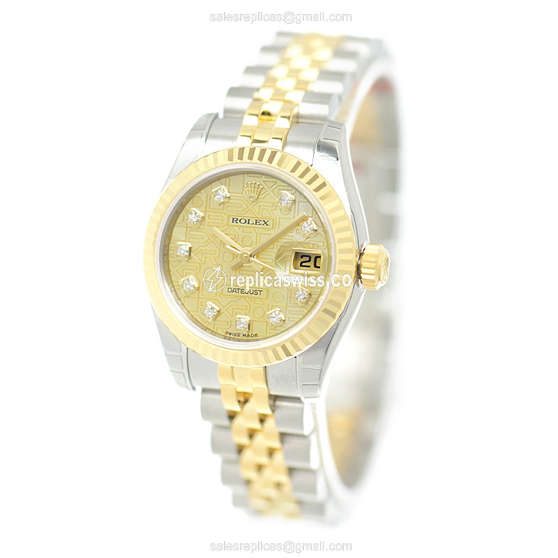 Rolex Lady Datejust Replica - Automatic - 18kt Gold & Steel - Gold Dial - Gold Strap - View 3