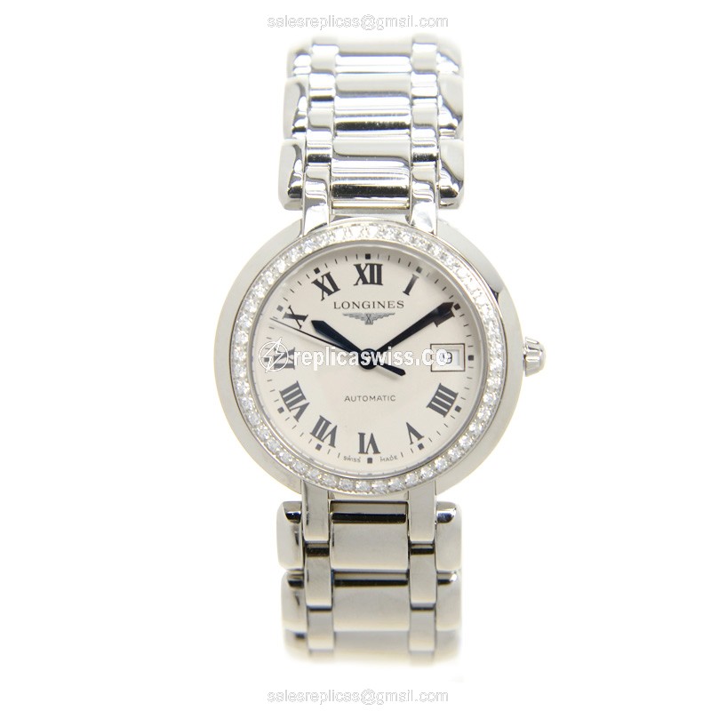 Longines Prima Luna Replica - Automatic - White Dial on Silver Steel Strap - View 2