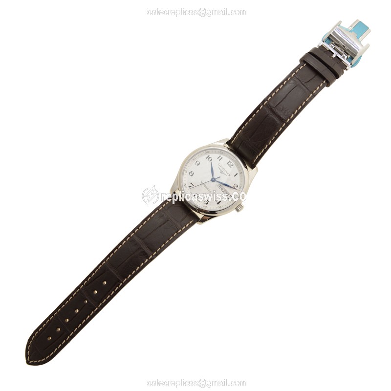 Longines L2.755.4.78.5 Replica - Automatic - Steel Case - Silver Dial on Brown Leather Strap - View 2