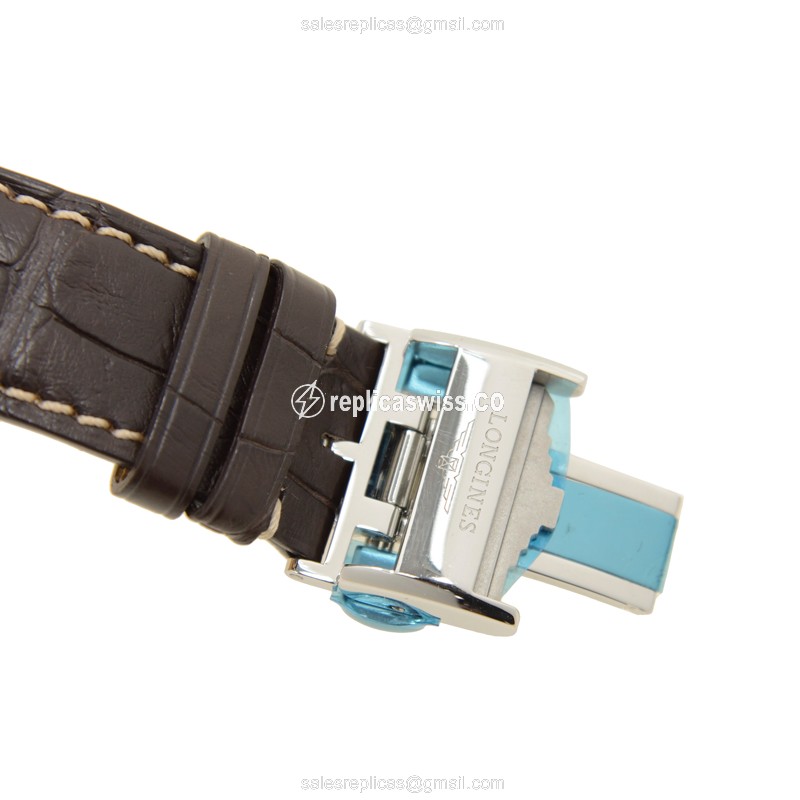 Longines L2.755.4.78.5 Replica - Automatic - Steel Case - Silver Dial on Brown Leather Strap - View 4
