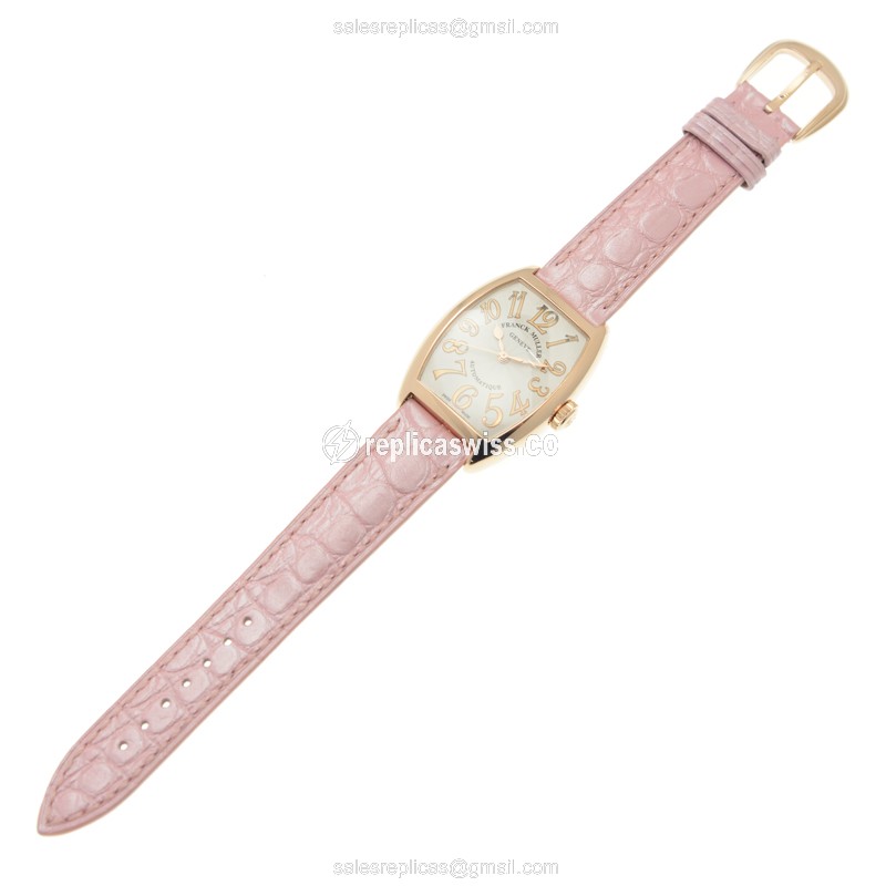 Franck Muller 7500 SC AT FO REL 5N ART DECO Replica - Automatic - 18kt Gold Case - White Dial, Pink Alligator Strap - View 2