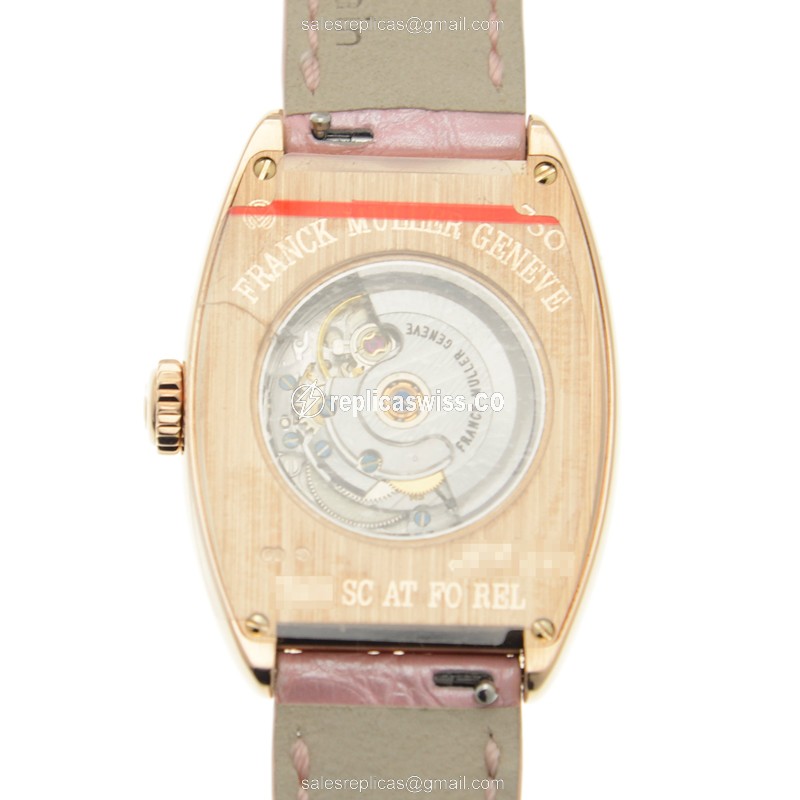 Franck Muller 7500 SC AT FO REL 5N ART DECO Replica - Automatic - 18kt Gold Case - White Dial, Pink Alligator Strap - View 3