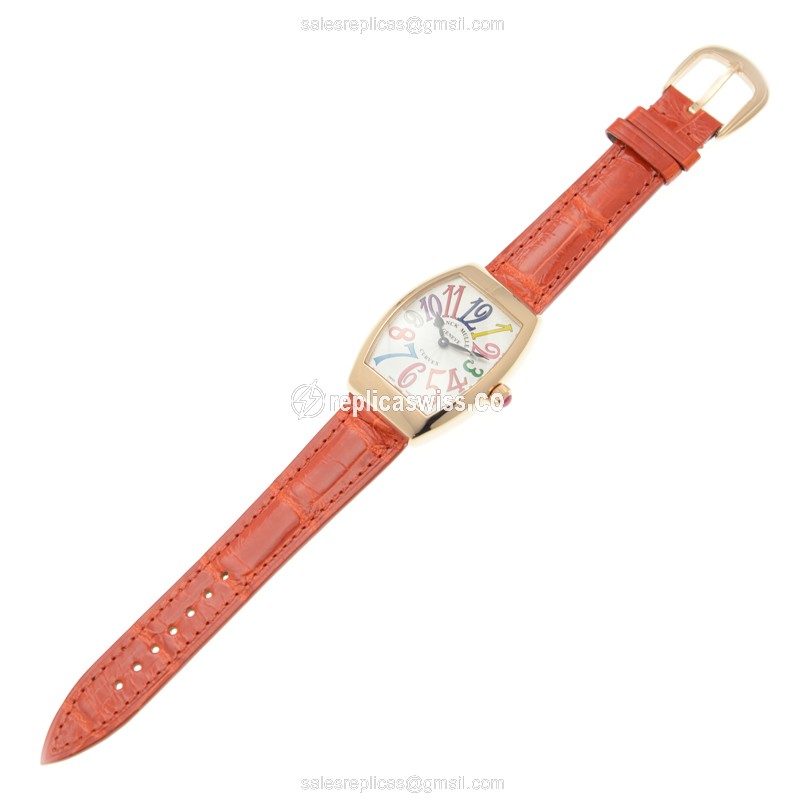Franck Muller 7562 QZ COL DRM - Quartz - 18kt Rose Gold - White Dial - Orange Alligator Buckle - View 2
