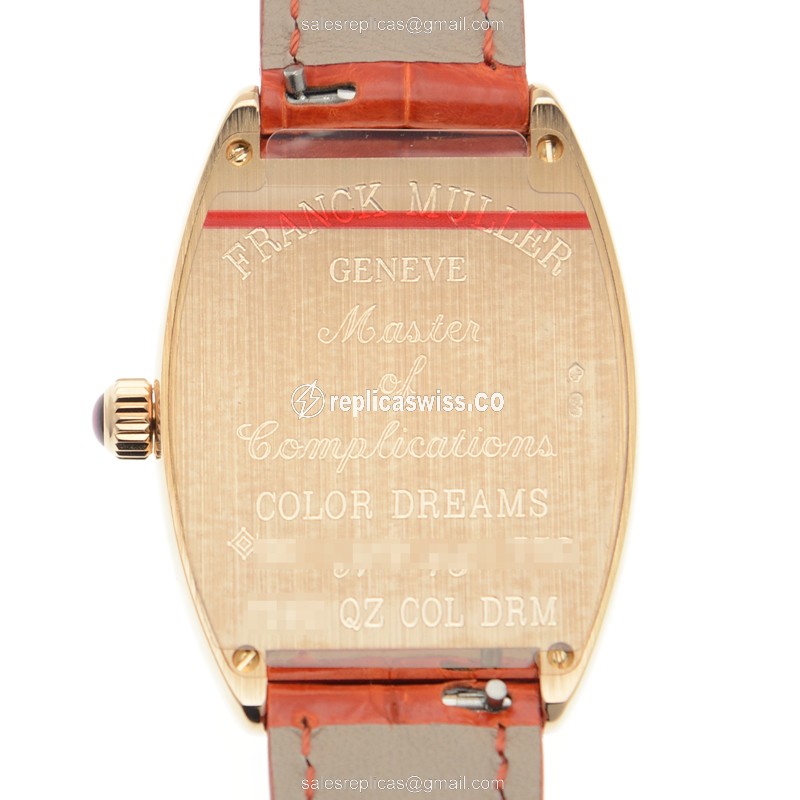 Franck Muller 7562 QZ COL DRM - Quartz - 18kt Rose Gold - White Dial - Orange Alligator Buckle - View 3