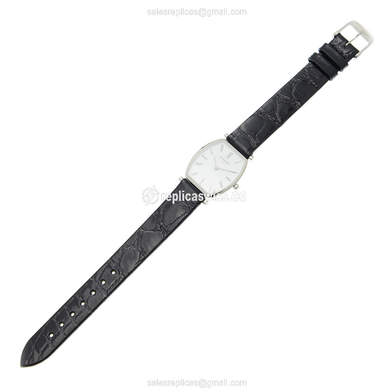 Longines LA GRANDE Quartz - Stainless Steel Case, White Dial, Black Alligator Strap - View 2