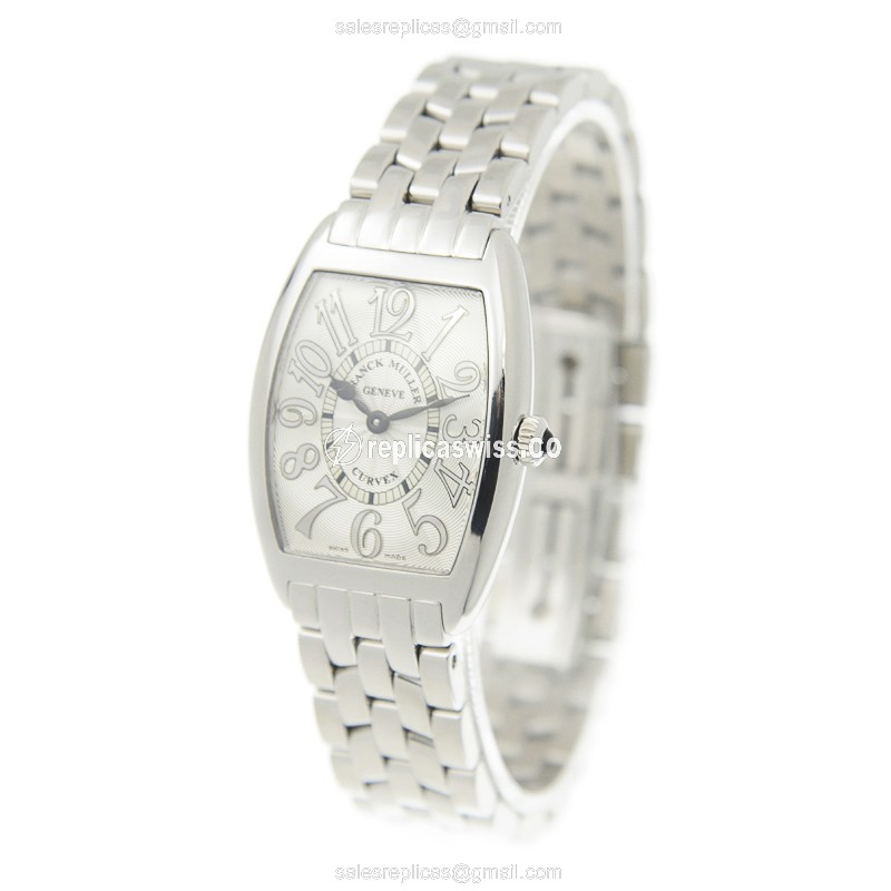 Franck Muller 1752 QZ REL AC Curvex Quartz Steel - White Dial, Red Steel Strap, Clasp - View 3